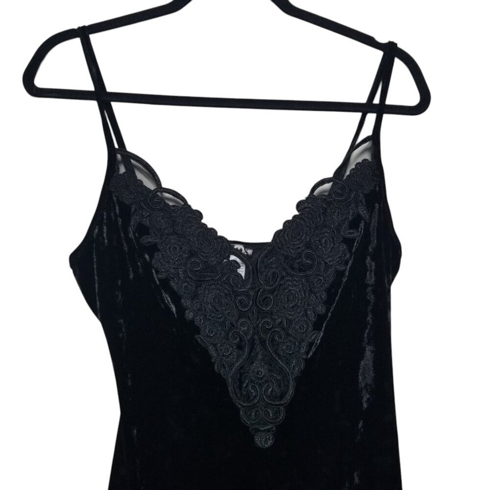 Embroidered Women's Black Velvet Y2K Whimsigoth Witchy Dark Romantic Cami Sz S